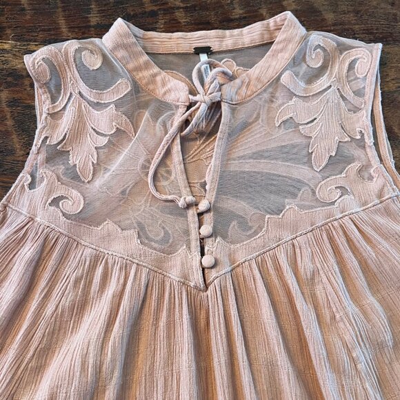 Free People Peach Sleeveless Sheer Embroidered High Neck Top L - Picture 8 of 11